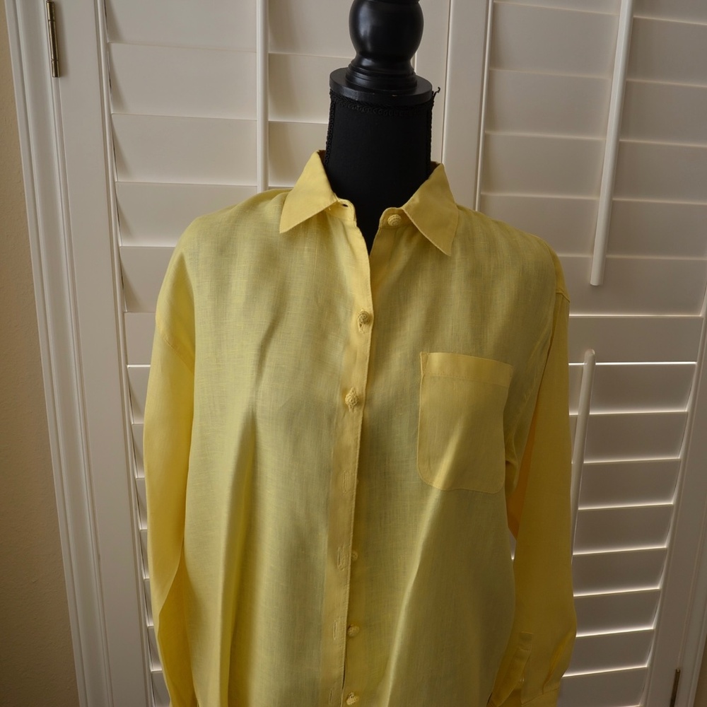 Magaschoni Linen Button Down Blouse